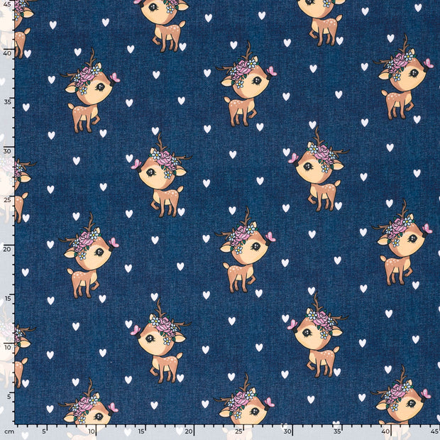French Terry fabric Deer Navy