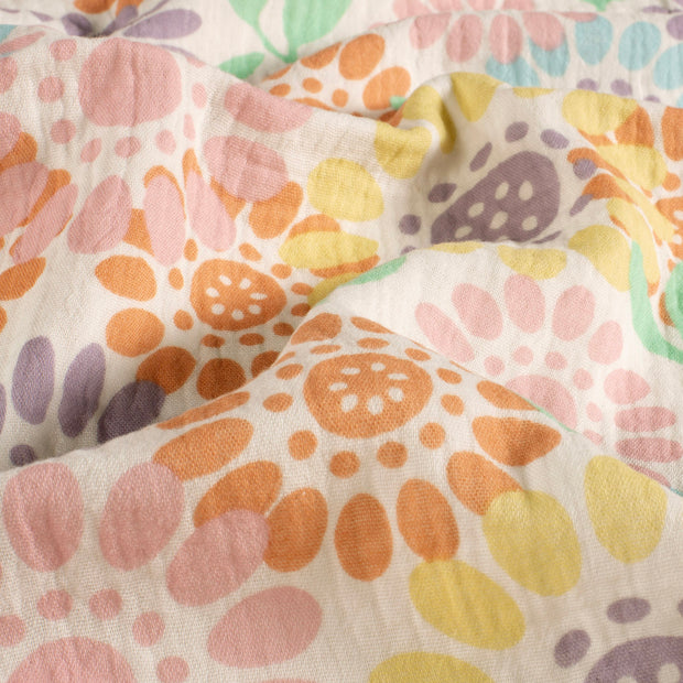 Muslin fabric Flowers Off White