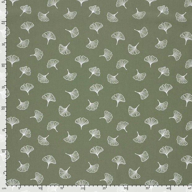 Cotton Poplin fabric Leaves Olive Green