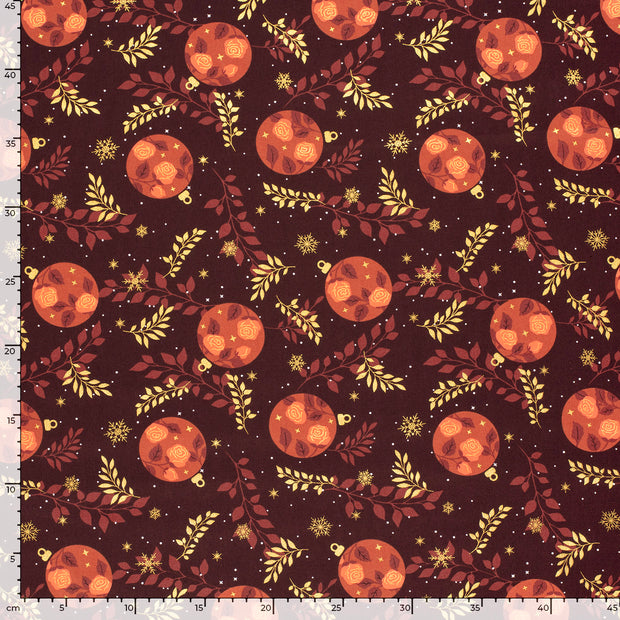 Cotton Poplin fabric Christmas stars Wine red