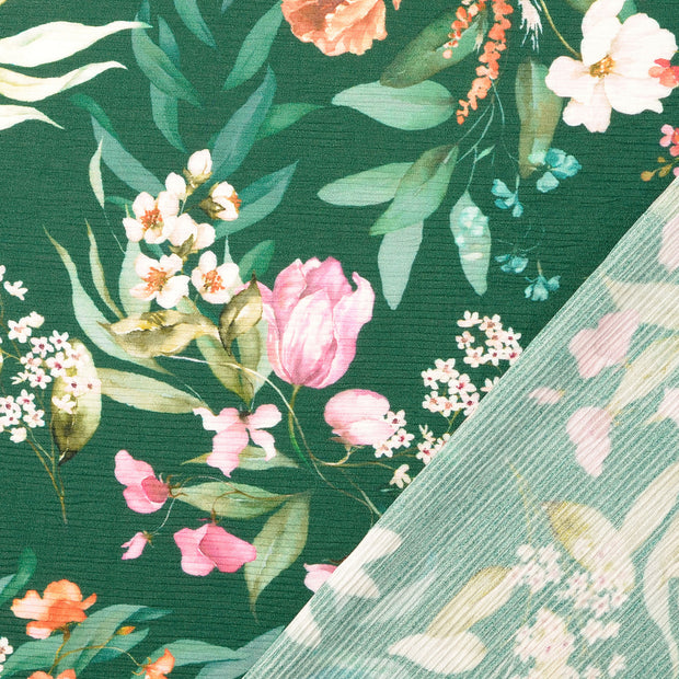 Plissé fabric Forest Green digital printed 