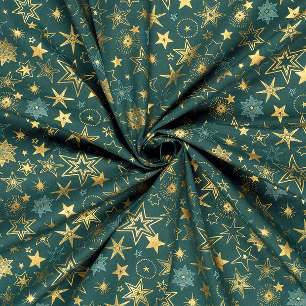 Cotton Poplin fabric Petrol printed and foil 