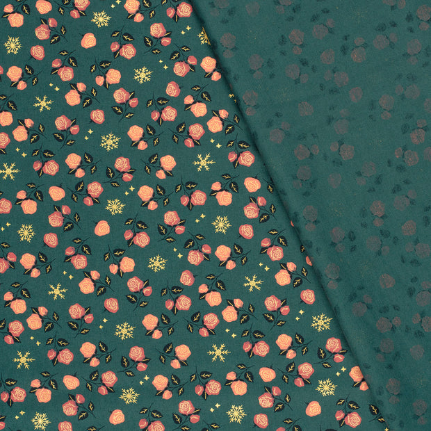 Cotton Poplin fabric Christmas stars printed and foil 