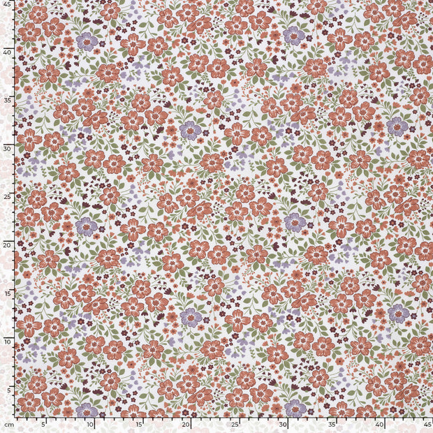 Cotton Poplin fabric Flowers Off White