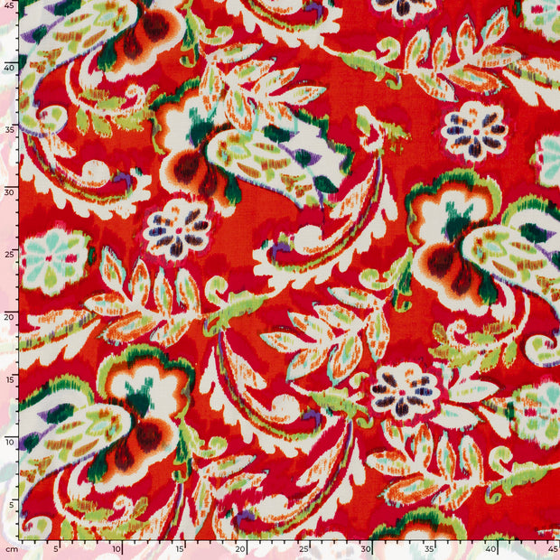 Polyester Bubble fabric Flowers Dark Red