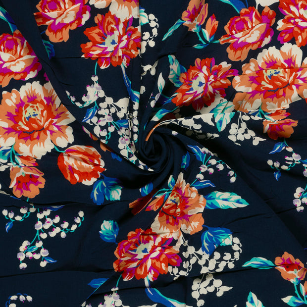 Bamboo Poplin fabric Navy printed 
