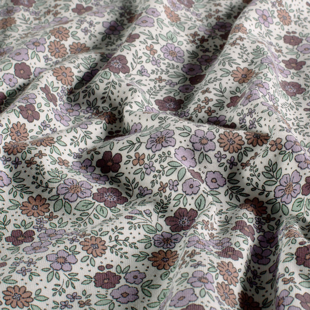 Jersey tissu fleurs Blanc cassé