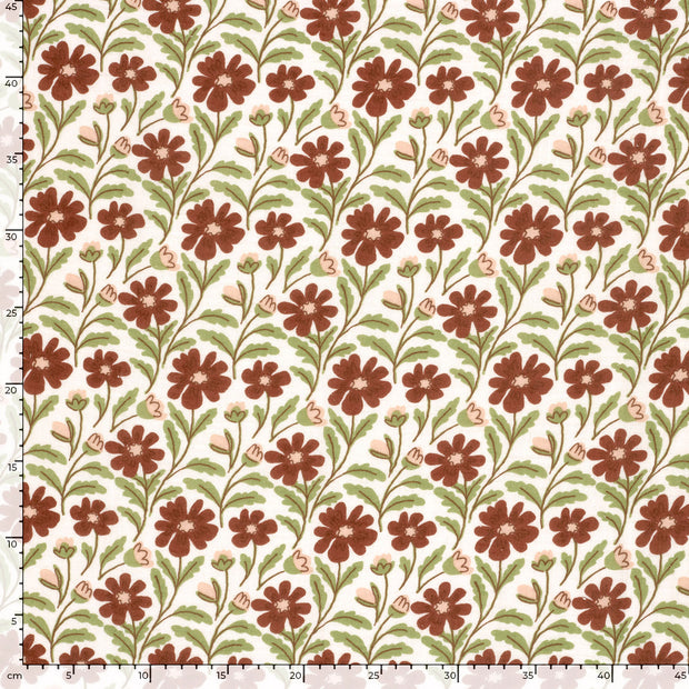 Muslin fabric Flowers Off White