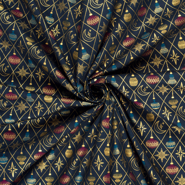 Cotton Poplin fabric Navy printed and foil 