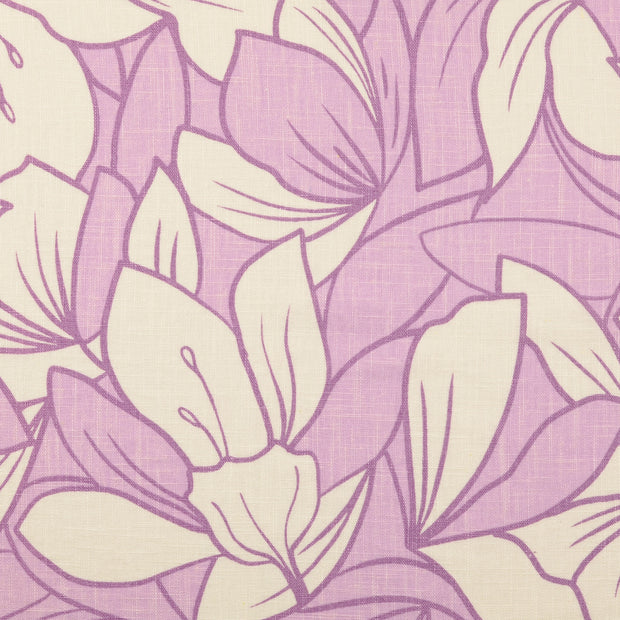 Linen fabric Leaves Lila