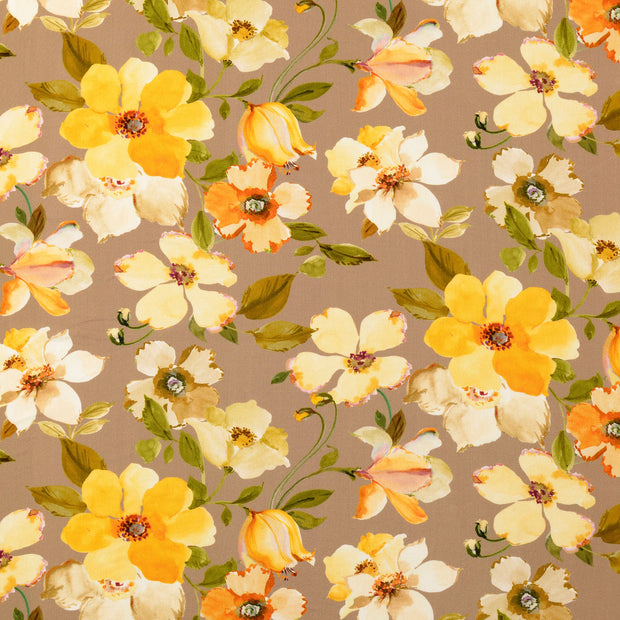 Viscose Poplin fabric Flowers Beige