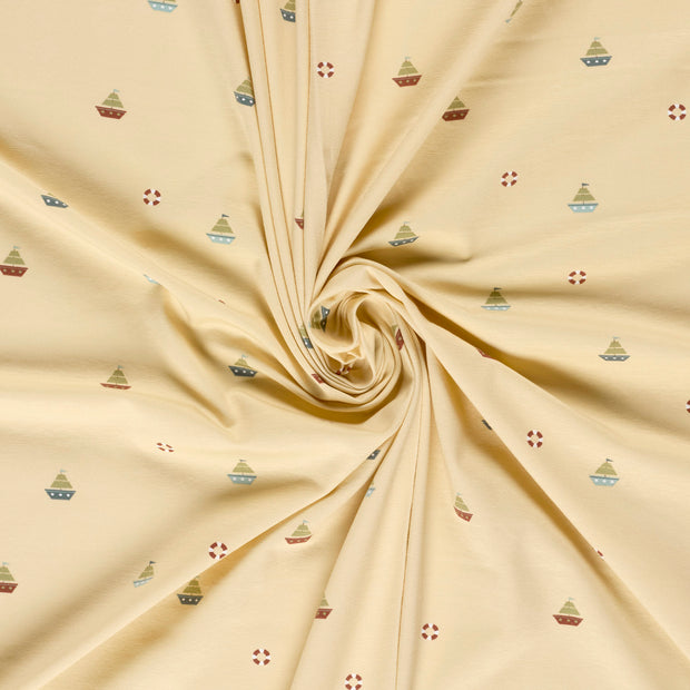 Jersey tissu Beige imprimé 