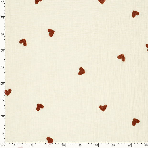 Muslin fabric Hearts Off White
