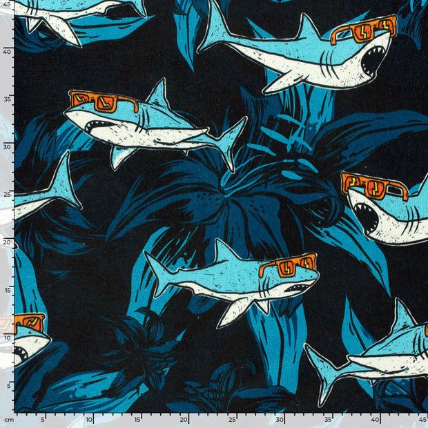Beach towel fabric Sharks Navy