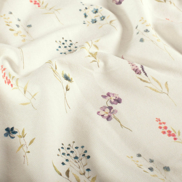 Cotton Jersey GOTS organic fabric Flowers Off White