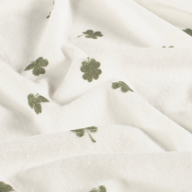 Stretch terry fabric Leaves Off White