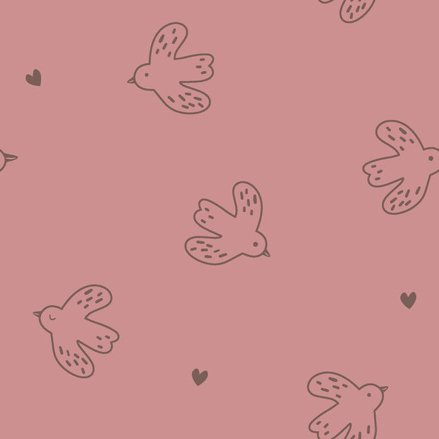 Stretch terry fabric Birds Old Pink