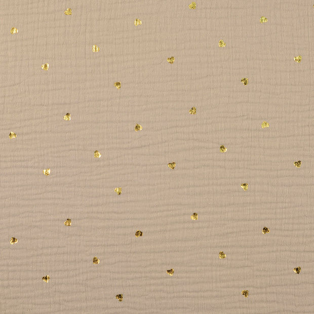 Muslin fabric Hearts Beige