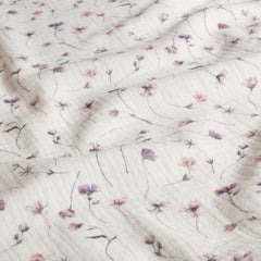 Muslin digital printed Flowers Off White