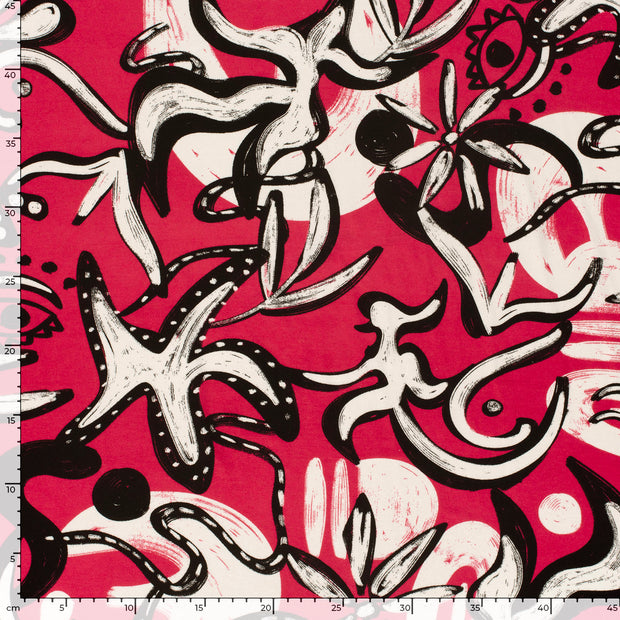 Viscose Vortex Jersey fabric Abstract Dark Red