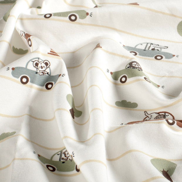 Jersey fabric Cars Off White