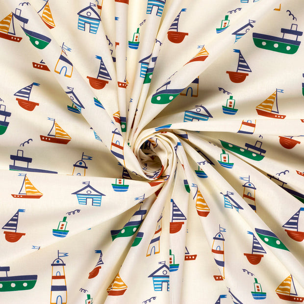 Cotton Poplin fabric Off White printed 