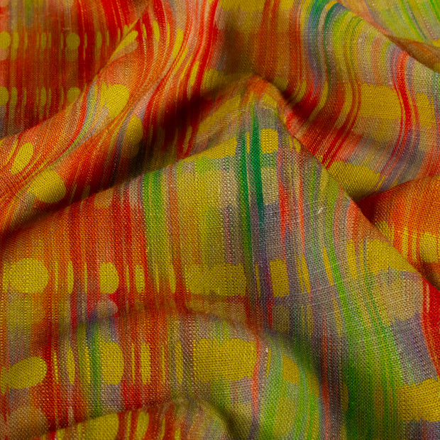 Woven Viscose Linen fabric Abstract Lime Green