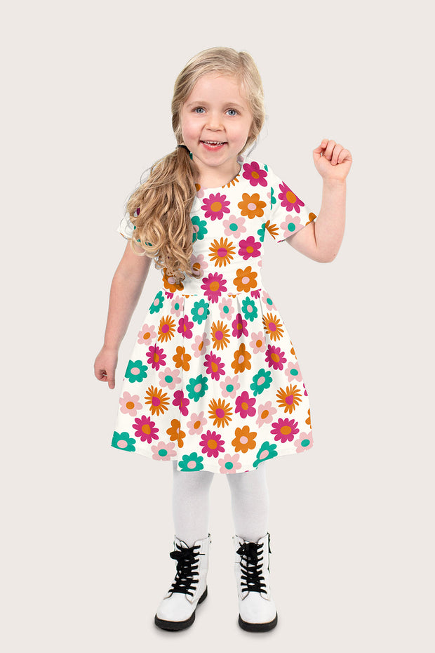 Cotton Poplin fabric Flowers Off White