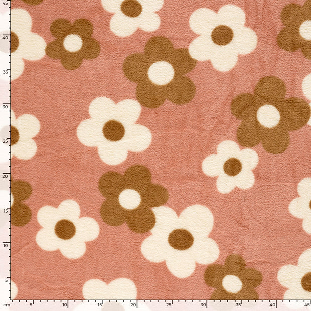 Polaire Doudou tissu fleurs Coral