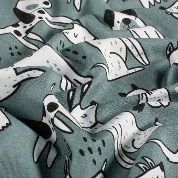 French Terry fabric Dogs Steel Blue