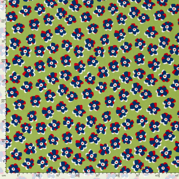 Cotton Satin fabric Flowers Lime Green
