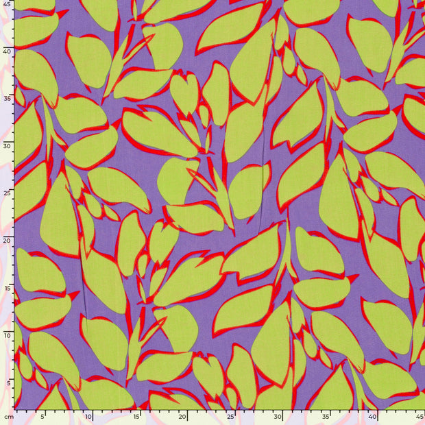 Bamboo Poplin fabric Leaves Lime Green