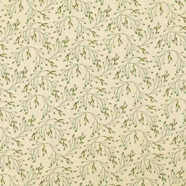 Seersucker fabric Flowers Olive Green