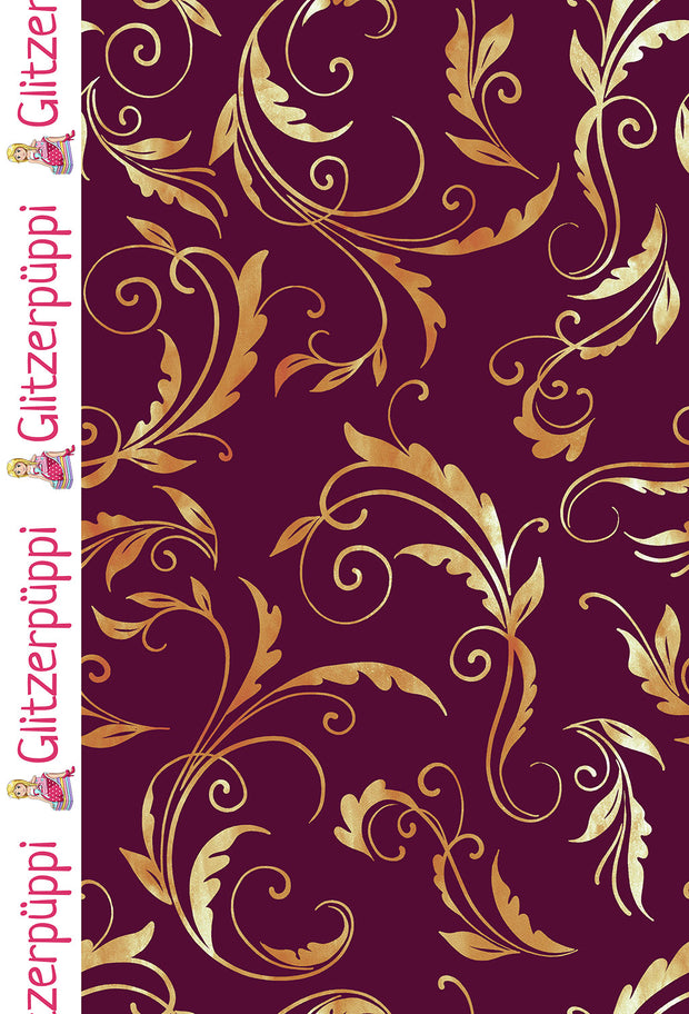 French Terry fabrik Ornamente Weinrot