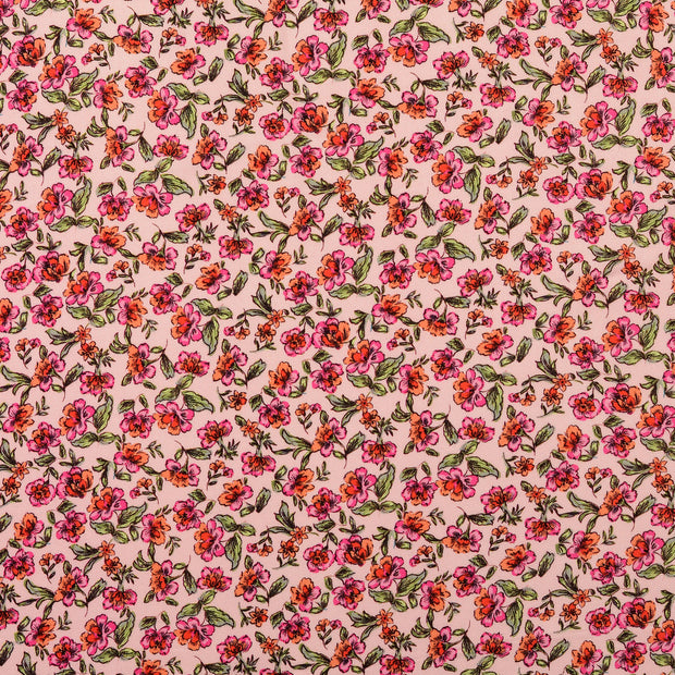 Viscose Twill stof Bloemen Licht roze