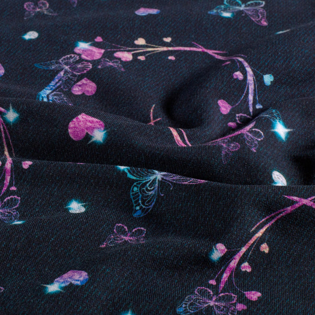French Terry fabric Hearts Indigo