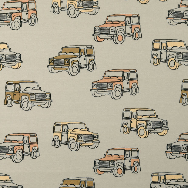 Jersey fabric Cars Grey