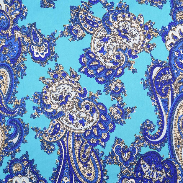 Satin fabric Paisley Turquoise