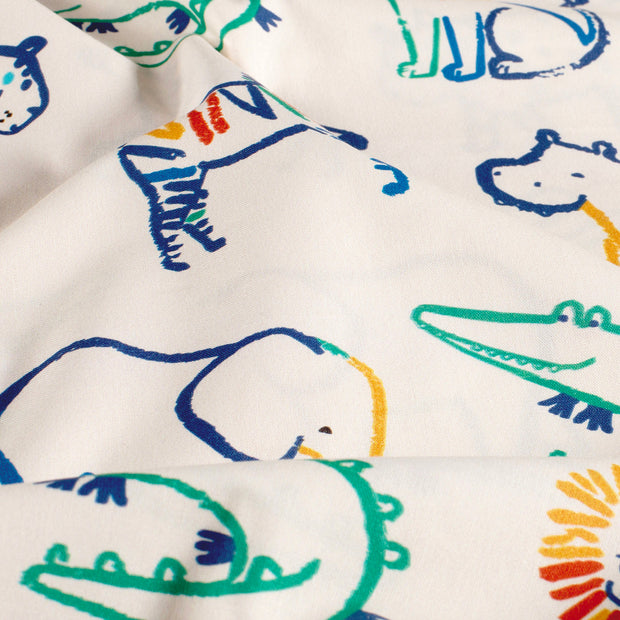 Cotton Poplin fabric Animals Off White