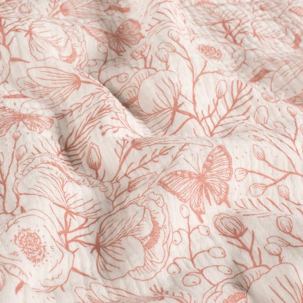 Mousseline stof Bloemen Gebroken wit