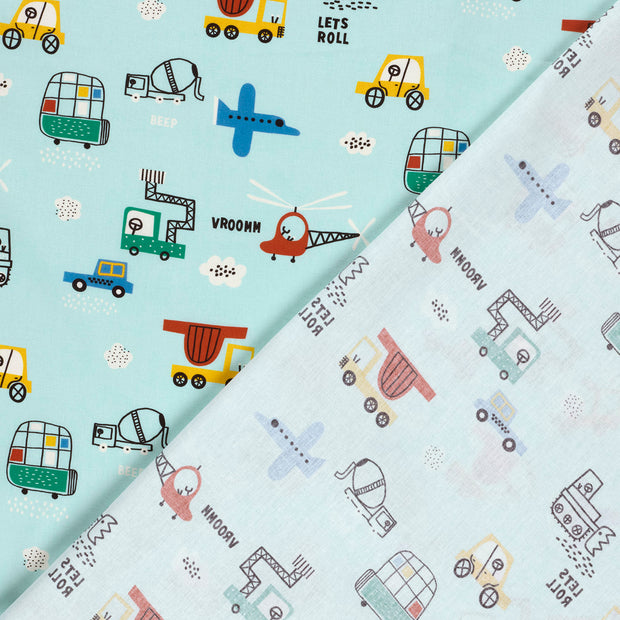 Cotton Poplin fabric Vehicles printed 