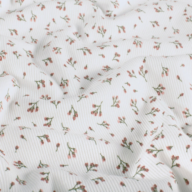 Rib Jersey fabric Flowers Off White