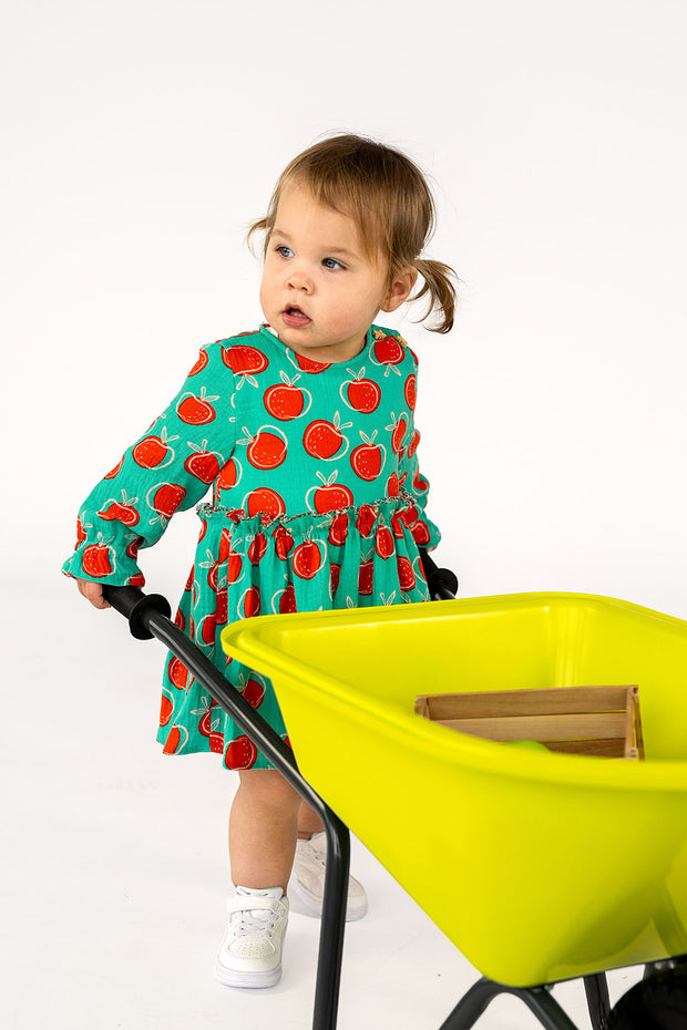 Muslin fabric Apples Dark Mint