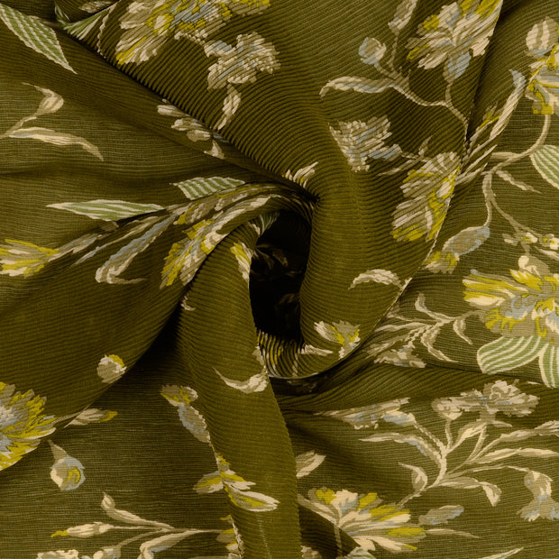 Chiffon fabric Olive Green pleated 