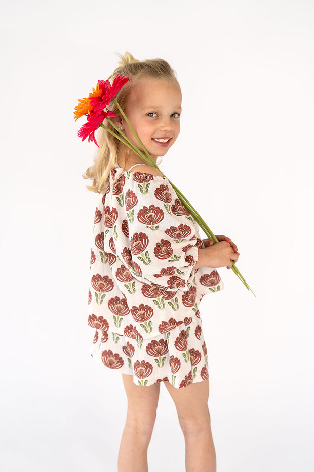 Mousseline stof Bloemen Gebroken wit