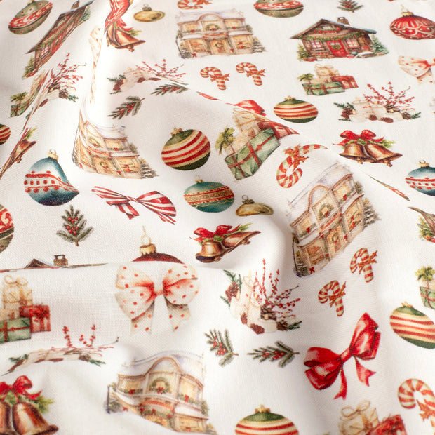 Cotton Poplin fabric Christmas White