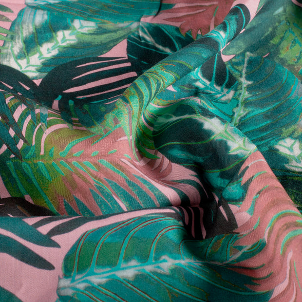 Viscose Poplin fabric Leaves Pink
