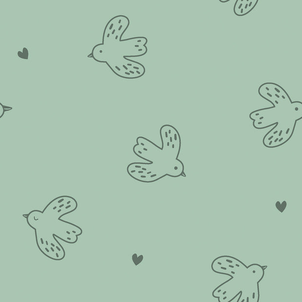 Stretch terry fabric Birds Mint