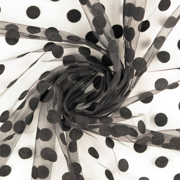 Mesh fabric Black flocked 