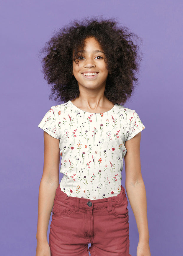 Cotton Jersey GOTS organic fabric Flowers Off White